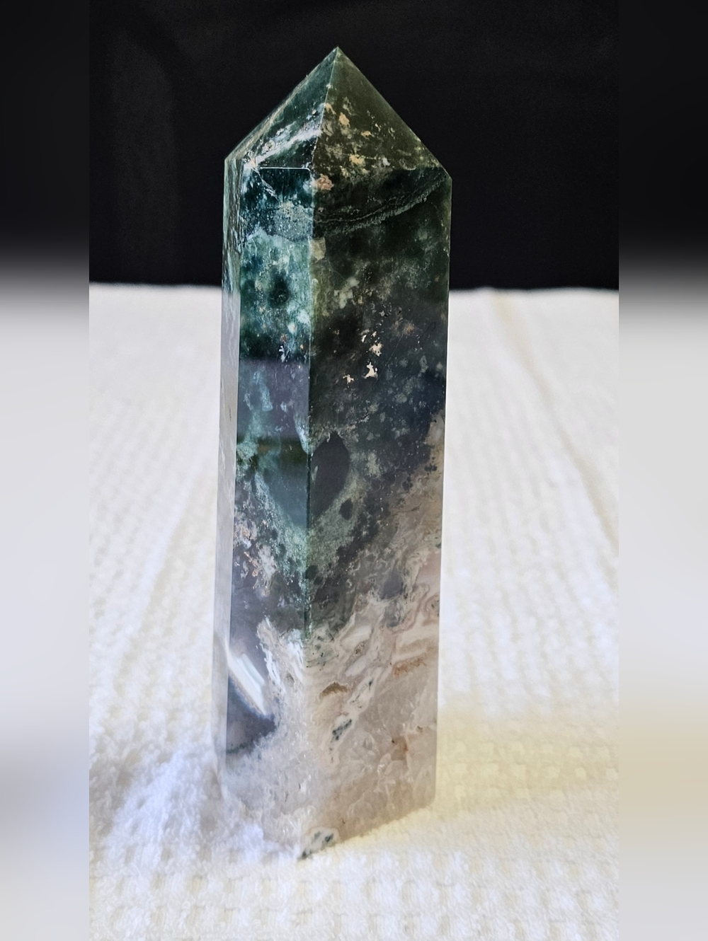 New Moss Agate/Quartz Point Tower - Natural Crystal - Picture 3 of 11